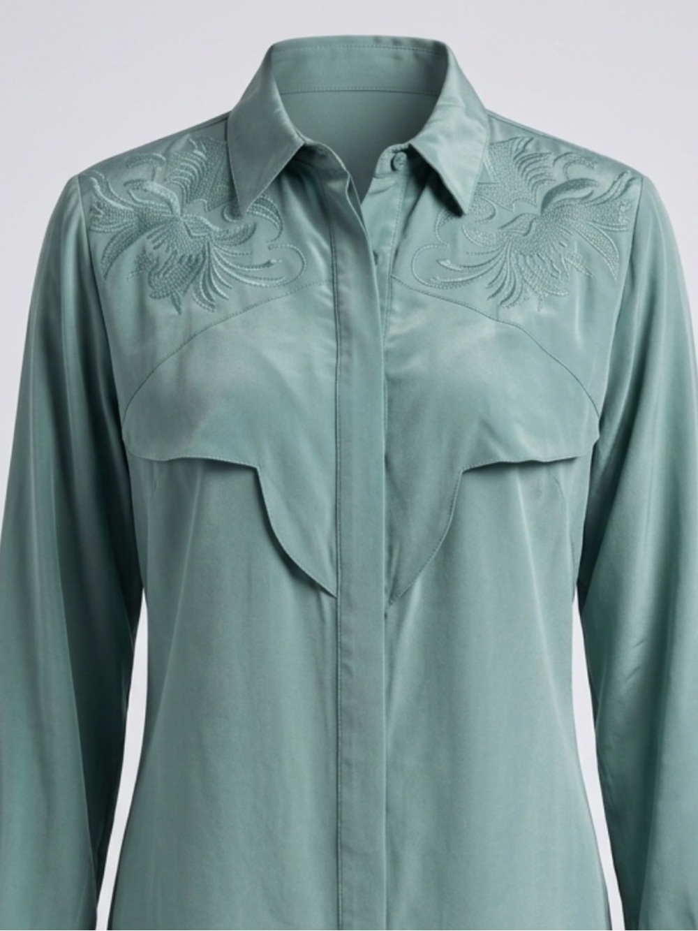 VTG Ladies Richard Martin Embroidered green  Button-Down size 12. & shoulder pad